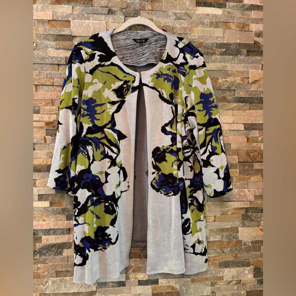 Misook Floral Jacket - Green, Blue, and Black